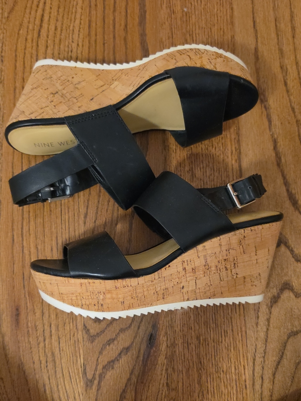 Nine West Black Cork Platform Wedge Sandals